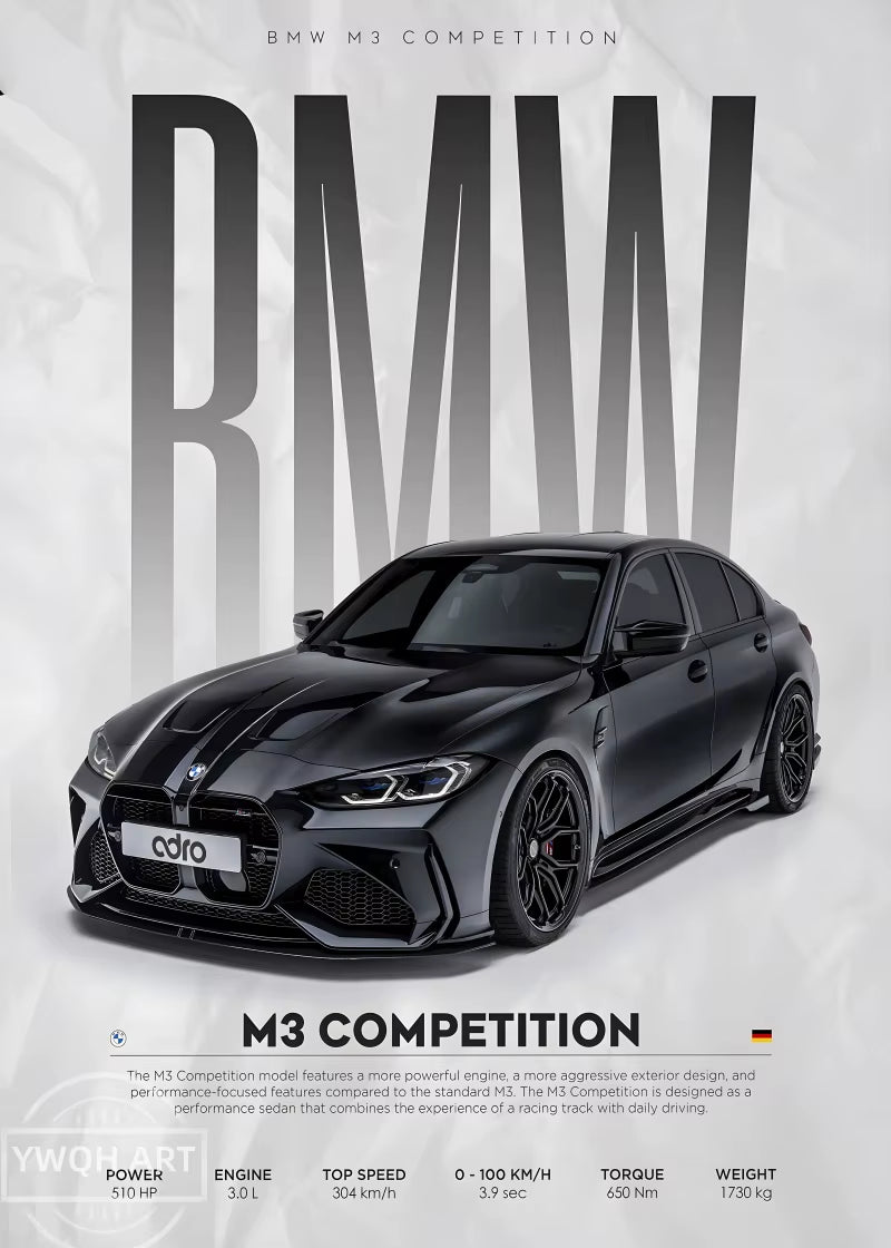 Black Famous Cars Competition Poster Picture Mural Modern Canvas Painting Wall Art Home Decoration Print for Living Room Decor