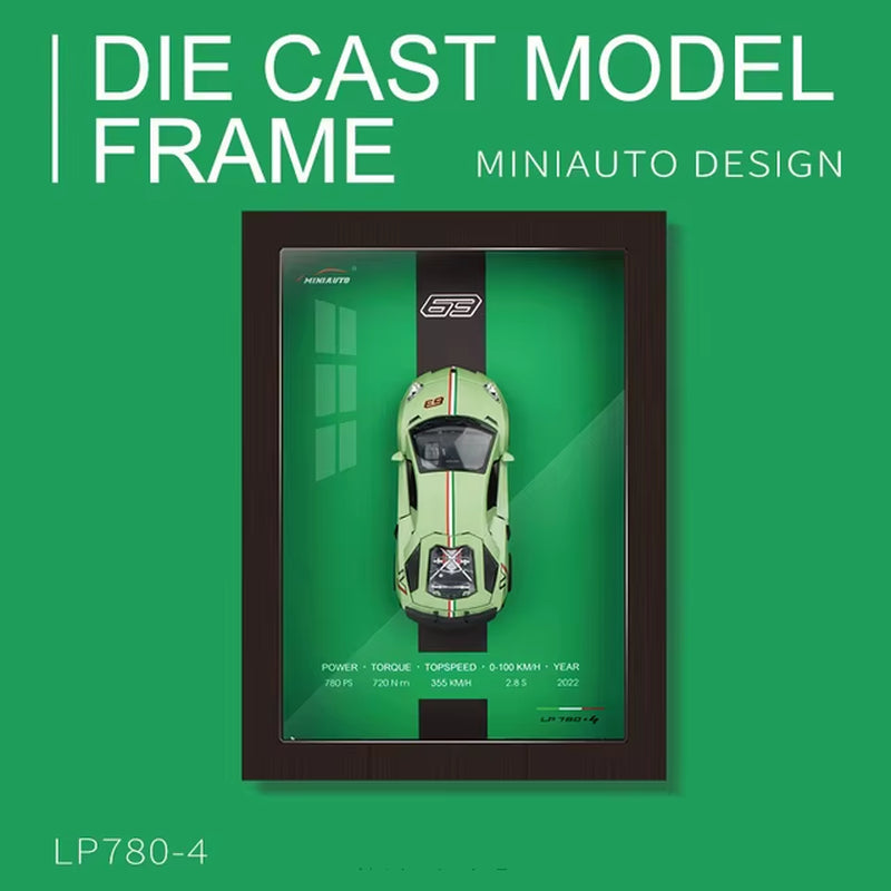 1:32 Sports Car Model 3D Photo Frame Alloy Metal Diecast Auto Simulation Racing Gift Decoration Pull Back Home Wall Ornament Boy