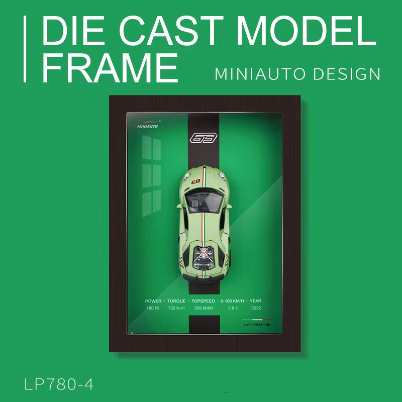 1:32 Sports Car Model 3D Photo Frame Alloy Metal Diecast Auto Simulation Racing Gift Decoration Pull Back Home Wall Ornament Boy