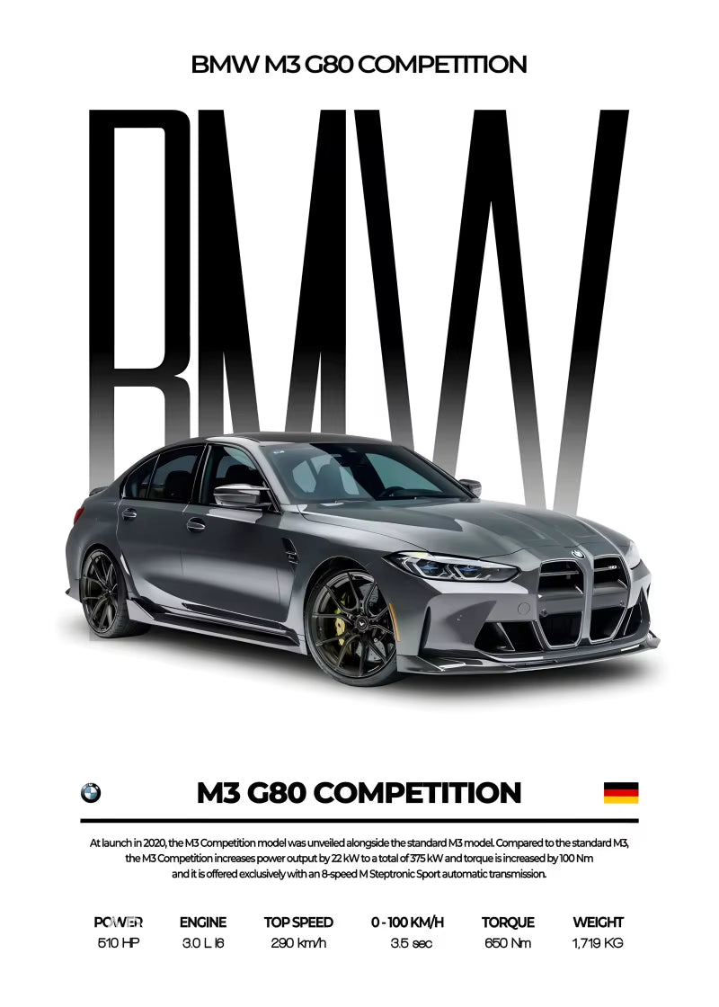 Black Famous Cars Competition Poster Picture Mural Modern Canvas Painting Wall Art Home Decoration Print for Living Room Decor