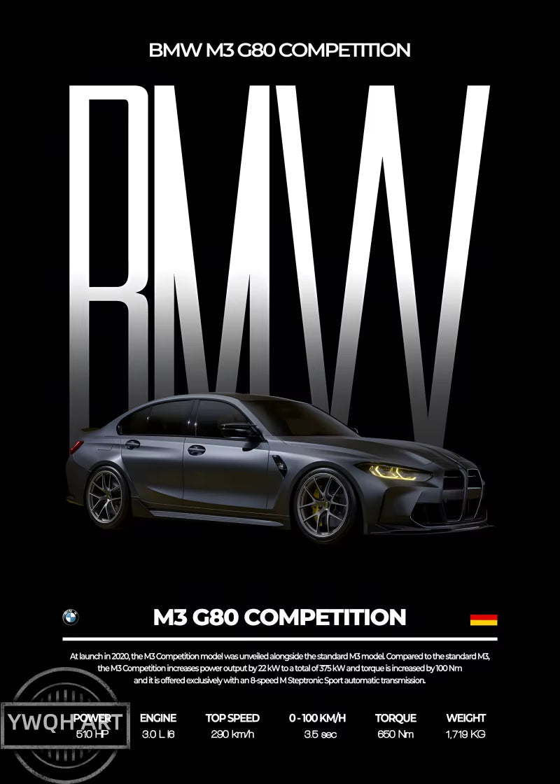 Black Famous Cars Competition Poster Picture Mural Modern Canvas Painting Wall Art Home Decoration Print for Living Room Decor