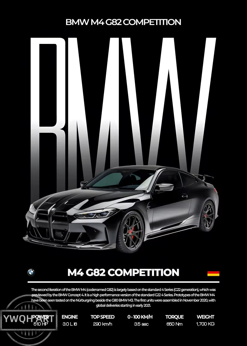 Black Famous Cars Competition Poster Picture Mural Modern Canvas Painting Wall Art Home Decoration Print for Living Room Decor