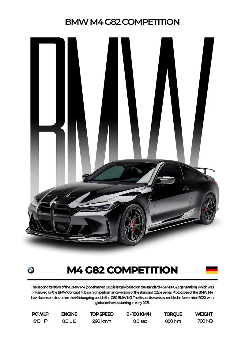 Black Famous Cars Competition Poster Picture Mural Modern Canvas Painting Wall Art Home Decoration Print for Living Room Decor